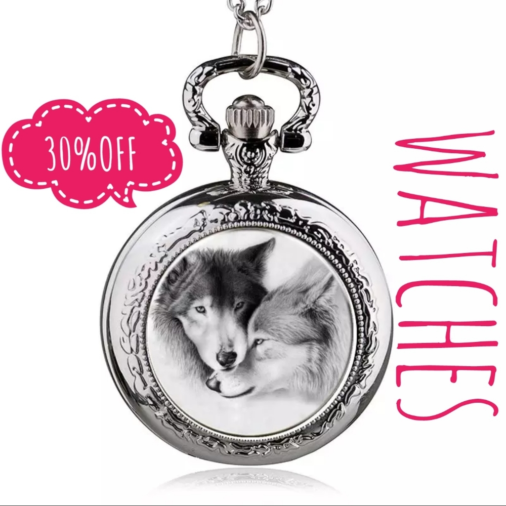 NWOT Quartz Wolf Pocket Watch Chain